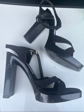 Two Lips Black Ankle-Strap Heeled Sandals